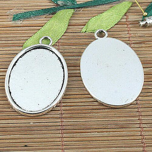 4pcs Tibetan silver color oval 22x60mm cabochon settings pendant EF0982