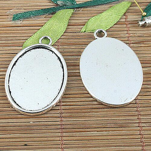 4pcs Tibetan silver color oval 22x60mm cabochon settings pendant EF0982