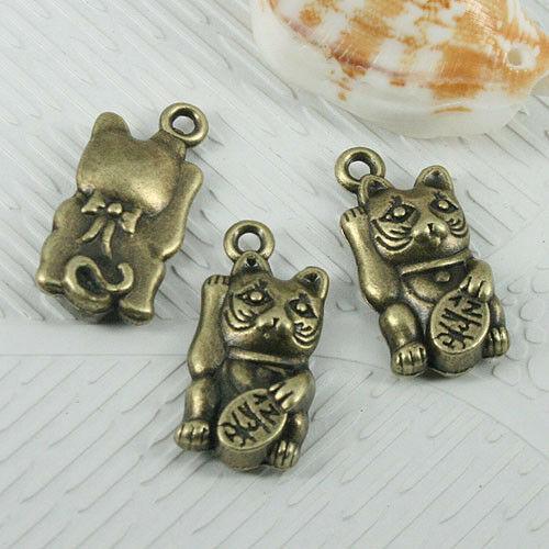 8pcs antiqued bronze color Fortune cat design charms EF0574