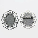 Lote de 2 cabujón ovalado de color plata tibetana de 25 x 35/25 x 18 mm, 30 x 40 mm y 13 x 18 mm, con diseño de broche.