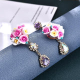 Fashion Jewelry Stud Earring asymmetric Floral crystal Long Earring