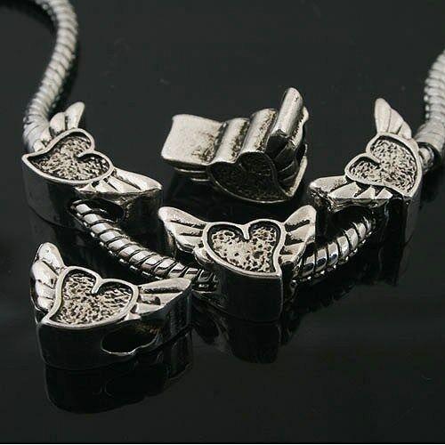 10pcs Tibetan Silver wing heart spacer Beads Fit Bracelet l0026