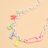 Jewelry Necklace Angel Letter pendant Rainbow Color resin Chains Pin Necklace