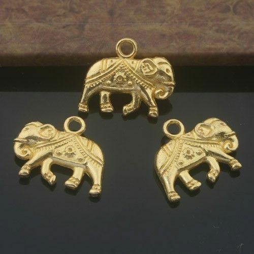 10pcs golden two sides elephant pendant charm h0387