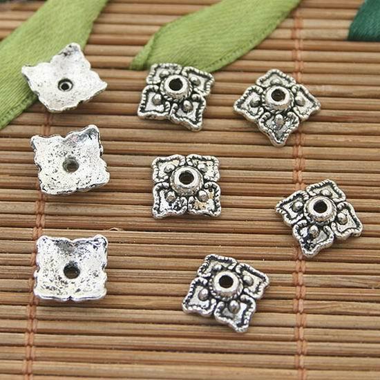 60pcs dark silver tone flower bead caps h3146