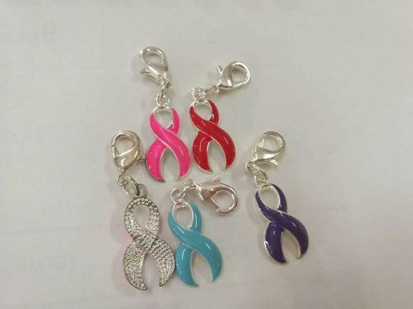 Pick Sliver Color Enamel Ribbons Dangles Awareness Hope design Charms Clasp