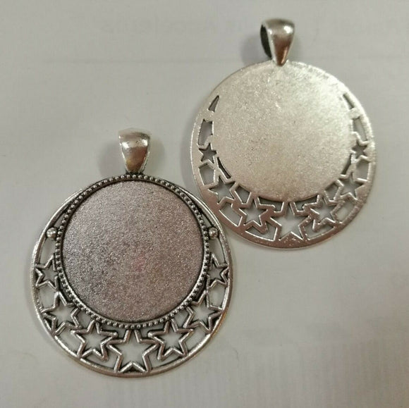 dichromatism  Blue bronze Tibetan silver color Round Star frame rim Cabochon Settings 25mm EF3821