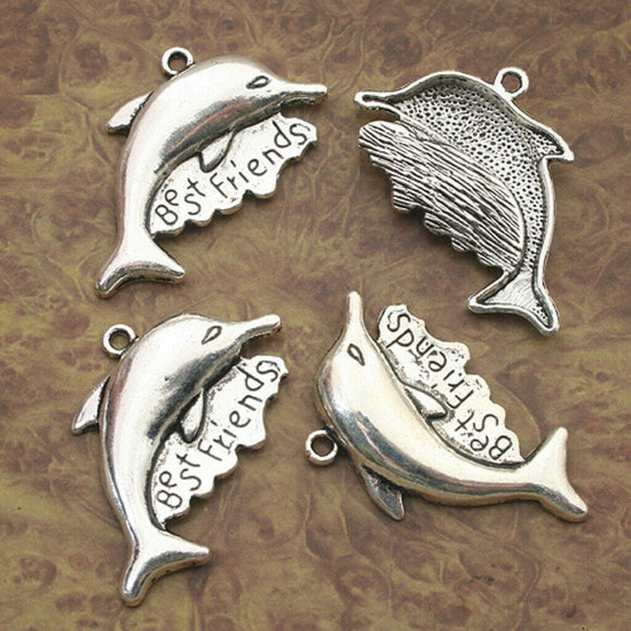 6pcs Tibetan Silve dolphin best friends charm pendants X0144