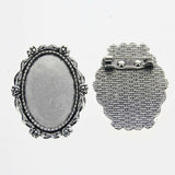 Lote de 2 cabujón ovalado de color plata tibetana de 25 x 35/25 x 18 mm, 30 x 40 mm y 13 x 18 mm, con diseño de broche.