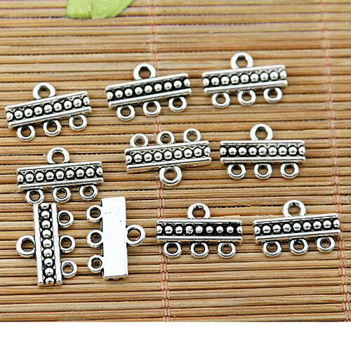 30pcs tibetan silver tone bar 1-3holes link connector EF1770