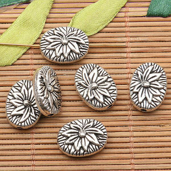 7pcs tibetan silver tone 2sided lotus flower Spacer beads h0459