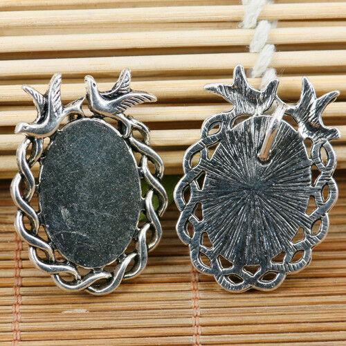 3pcs tibetan silver tone dove oval cabochon settings EF1836