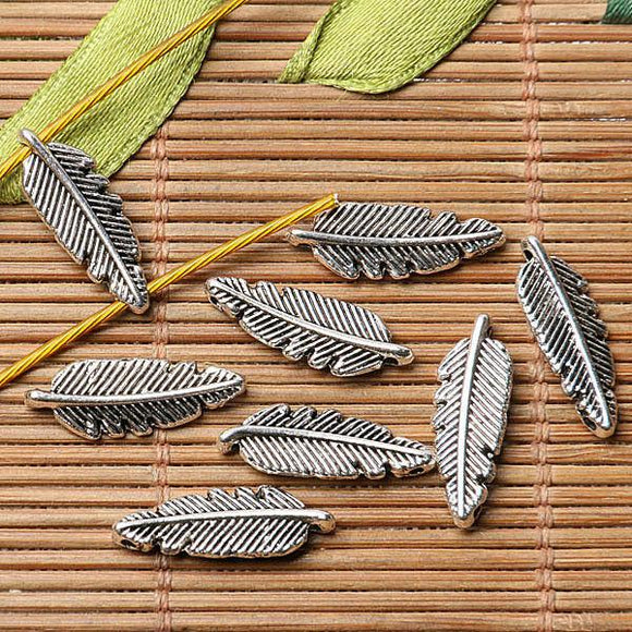 Tibetan silver plated feather 2 holes connectors 92pcs  EF3562