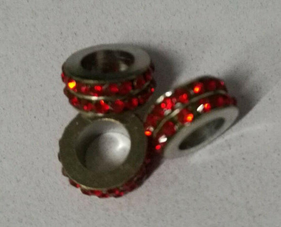 Red Crystals 2-row 10x4mm Dark Silver Color European Beads Loose 6pcs GGE180