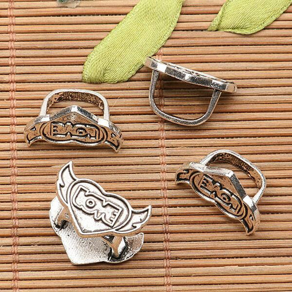 12Pcs  tibetan silver tone heart with wing   design charms H0907