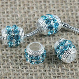 Fashion Multi-color Crystal big hole European loose bead in silver color to Pick