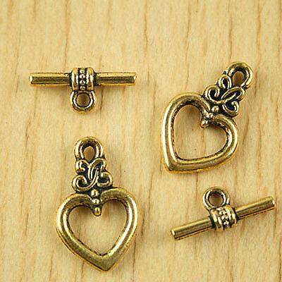 14sets dark gold-tone heart toggle clasps h1345