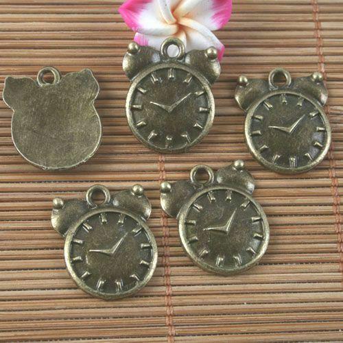 10pcs antiqued bronze alarm clock pendant G1595