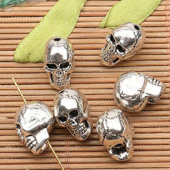 4pcs tibetan silver tone skull head Spacer beads h0658