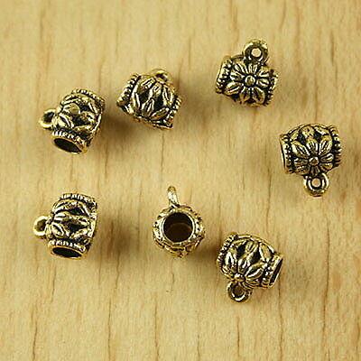 30pcs dark gold-tone flower cup bail charms h2075