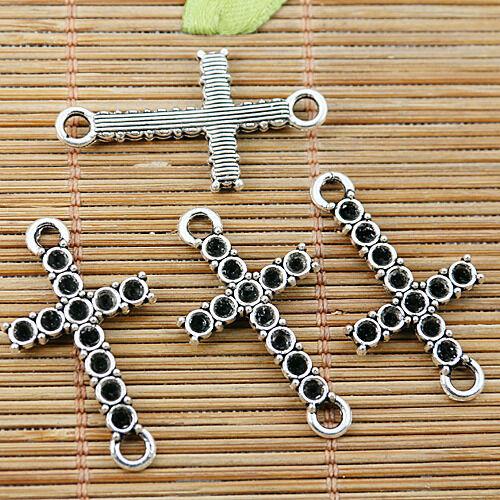 24pcs Tibetan silver tone cross cameo setting connectors EF1864