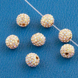Round 10mm White AB Rhinestones Alloy Spacer Bead Gold color 4pc CA04