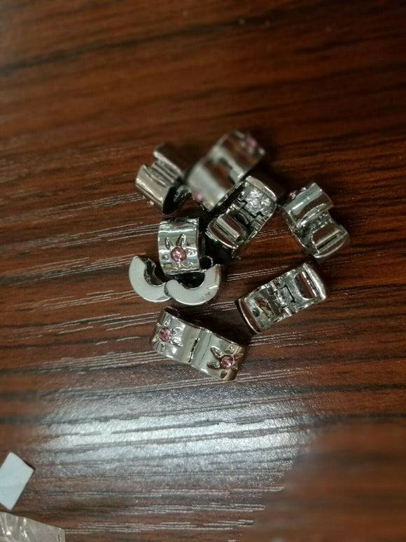 Pink CRYSTAL EUROPEAN STOPPER CLIP/LOCKS BEADS CHARMS dull silver 6pcs 5x9mm