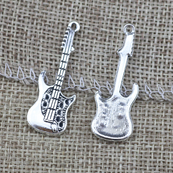 5Pieces /lot 17*35mm Antique Silver Plated DIY Guitar Charms Musical Keychain DIY Jewelry Making Pendant