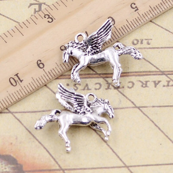 5pcs Charms 3D Fly Horse Unicorn 22x28mm Tibetan Silver Color Pendants Antique Jewelry Making DIY Handmade Craft