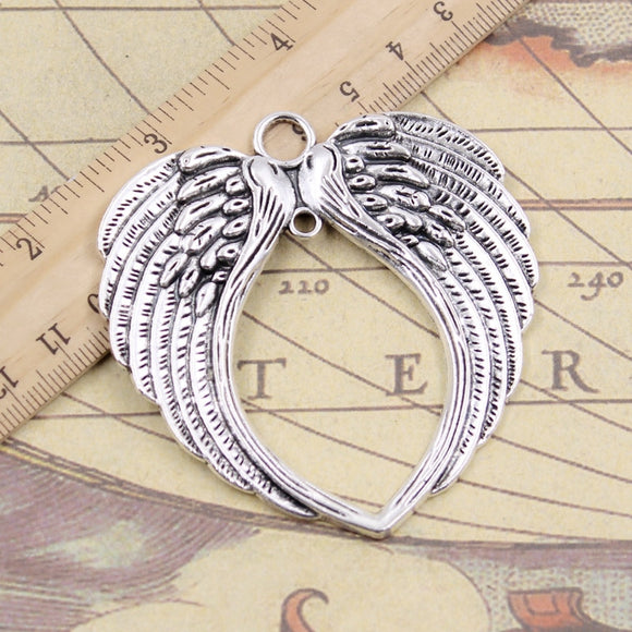 5pcs Charms Angel Wings 74x69mm Tibetan Bronze Silver Color Pendants Antique Jewelry Making DIY Handmade Craft