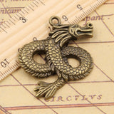 5pcs Charms China Loong Dragon 46x40mm Tibetan Bronze Silver Color Pendants Antique Jewelry Making DIY Handmade Craft