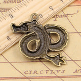5pcs Charms China Loong Dragon 46x40mm Tibetan Bronze Silver Color Pendants Antique Jewelry Making DIY Handmade Craft