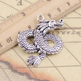 5pcs Charms China Loong Dragon 46x40mm Tibetan Bronze Silver Color Pendants Antique Jewelry Making DIY Handmade Craft