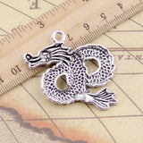 5pcs Charms China Loong Dragon 46x40mm Tibetan Bronze Silver Color Pendants Antique Jewelry Making DIY Handmade Craft