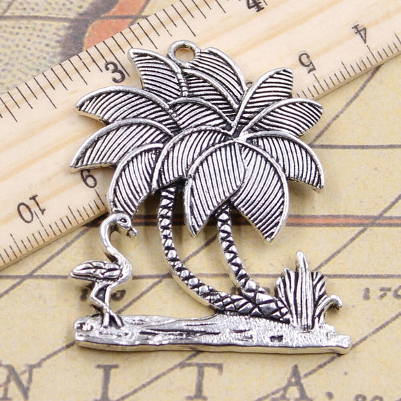 5pcs Charms Flamingo Crane Oconut Tree 51x42mm Tibetan Silver Color Pendants Antique Jewelry Making DIY Handmade Craft Pendant