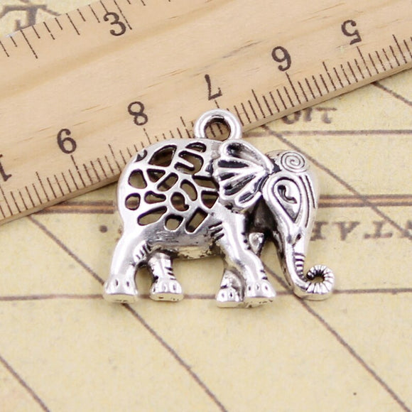 5pcs Charms Hollow Elephant 26x29mm Tibetan Silver Color Pendants Antique Jewelry Making DIY Handmade Craft