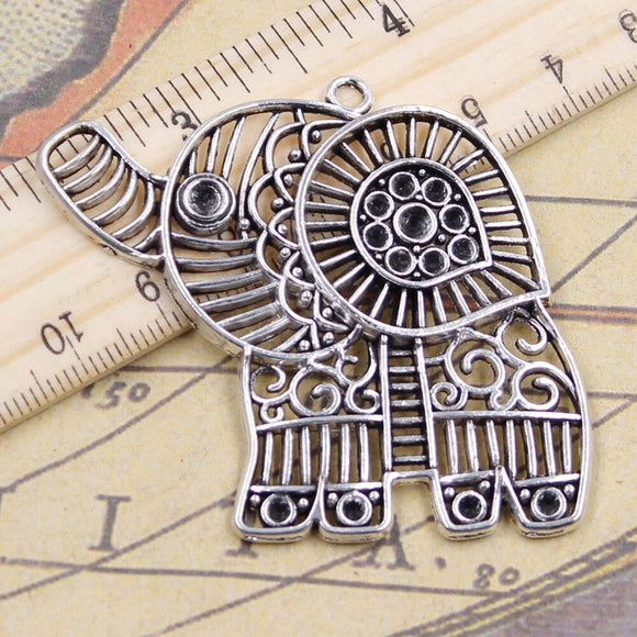 5pcs Charms Hollow Elephant 51x53mm Tibetan Silver Color Pendants Antique Jewelry Making DIY Handmade Craft Pendant