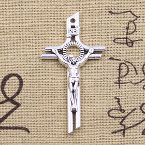 5pcs Charms INRI Cross Jesus 55x28mm Antique Silver Color Pendants DIY Crafts Making Findings EF3667