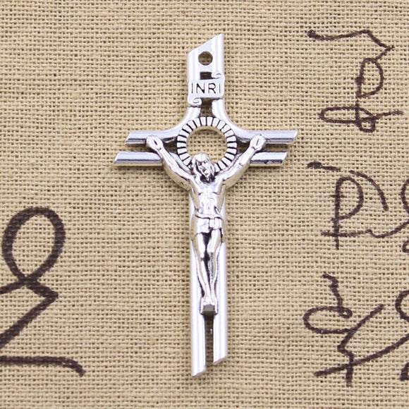 5pcs Charms INRI Cross Jesus 55x28mm Antique Silver Color Pendants DIY Crafts Making Findings EF3667