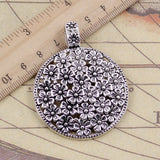 5pcs Charms Large Flower Covered Disc 58x45mm Tibetan Silver Color Pendants Antique Jewelry Making DIY Handmade Craft Pendant