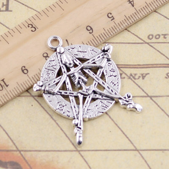 5pcs Charms Pentagram Star Skeleton Man 43x35mm Tibetan Silver Color Pendant Antique Jewelry Making DIY Handmade Craft Pendant