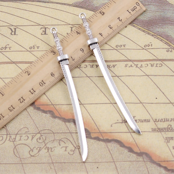 5pcs Charms Samurai Sword 107x10mm Tibetan Bronze Silver Color Pendants Antique Jewelry Making DIY Handmade Craft h0851