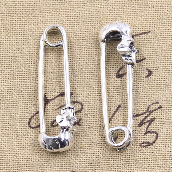 5pcs Charms Skull Skeleton Pin 46x14x9mm Antique Bronze Silver Color Pendants DIY Craft Making Findings Handmade Tibetan Jewelry