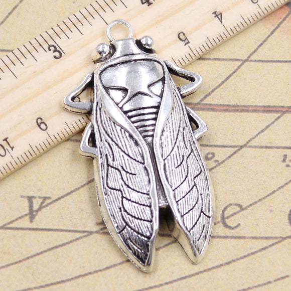 5pcs Charms Summer Cicada 62x33mm Tibetan Bronze Silver Color Pendants Antique Jewelry Making DIY Handmade Craft Pendant