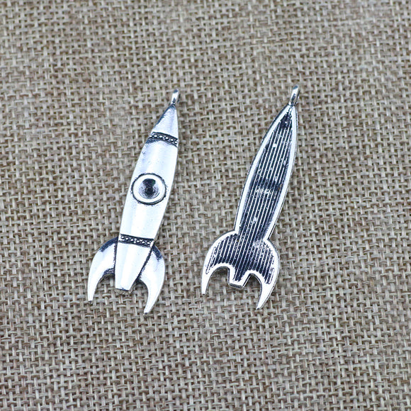 6 Pieces 15*50mm Antique Silver Color Rocket Charms Pendant Keychain For DIY Jewelry Making