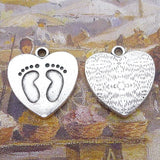 6 Pieces 20x21mm Antique Silver Color Baby Feet Heart Charms  Bracelets For DIY Jewelry Making