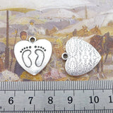 6 Pieces 20x21mm Antique Silver Color Baby Feet Heart Charms  Bracelets For DIY Jewelry Making