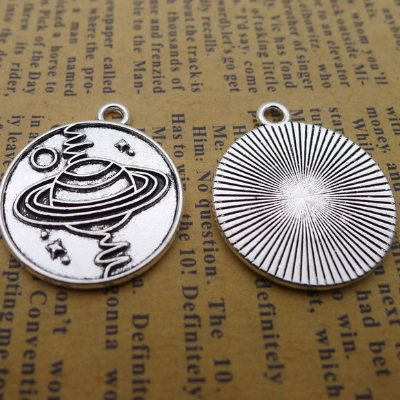 6 Pieces 23*27mm Antique Silver Color Circle Planet Wicca Charms Necklace Earrings Pendant Charms For Jewelry Making Findings