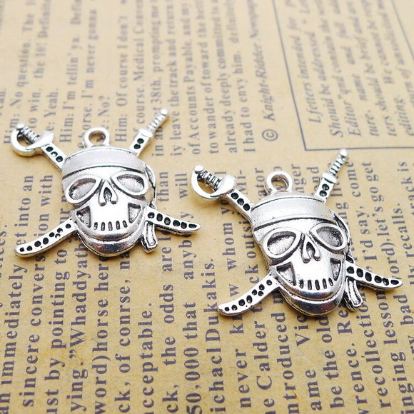 6 Pieces 24*24mm Newest Style Alloy Antique Silver Color Skull Wicca Charms Pendant For DIY Jewelry Making