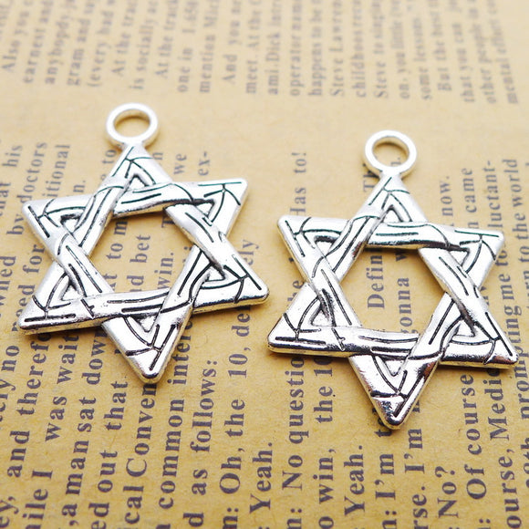 6 Pieces 35*26mm Newest Style Alloy Antique Silver Color Six-pointed Star Charms Pendant Accessory For DIY Jewelry Making